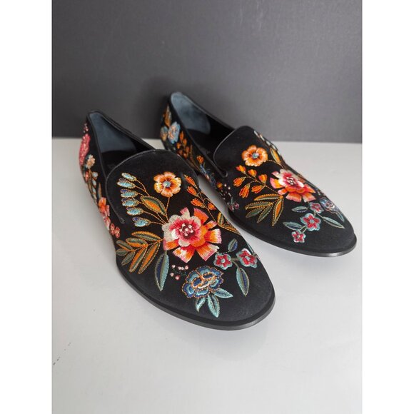 New Johnny Was Bianca Embroidered Smoking Loafer Flats Black Velvet Size 9 - Picture 3 of 9